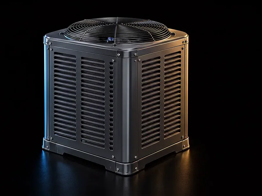 Outdoor condenser unit with fan guard and coil